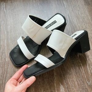 Vintage 90s Nine West Leather Chunky Slip On Heeled Sandals
